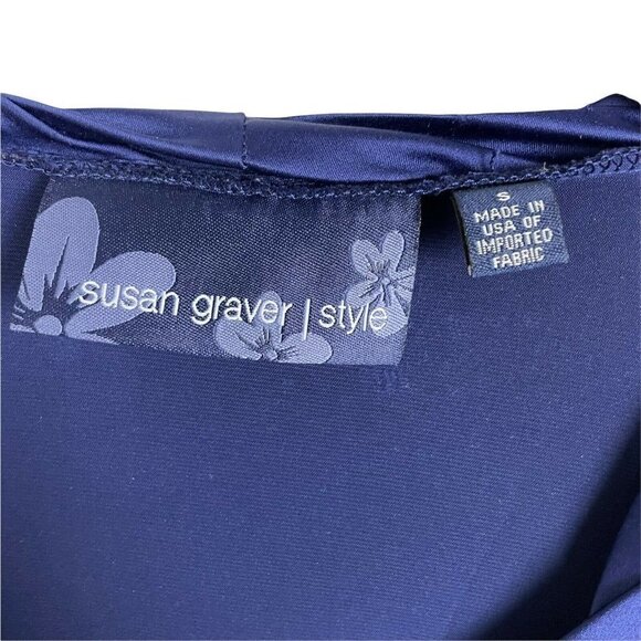 Susan Graver Style Women's S Scoop Neck 3/4 Sleeve Blue Blouse Shirt - Picture 3 of 5